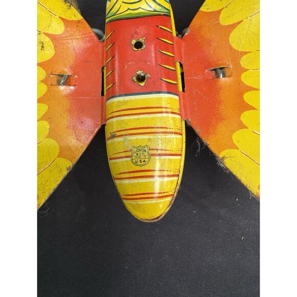 Vtg 1950’s J. Chein & Co. Tin Litho Butterfly Push Toy w Stick Flaps Wings- T24 - Picture 4 of 11